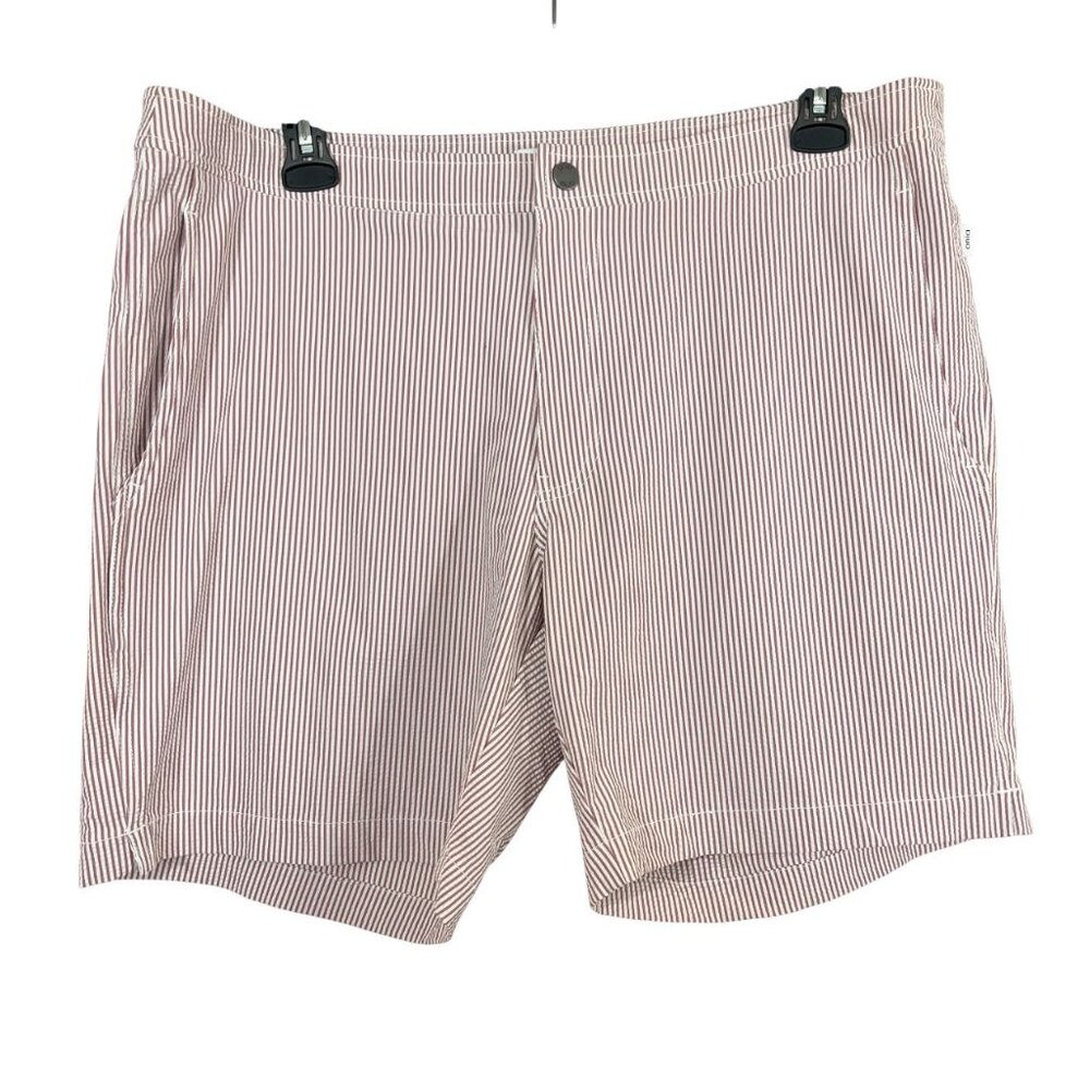 Onia The Calder Board Shorts Swim Red & White Seersucker Striped - Mens Size 38